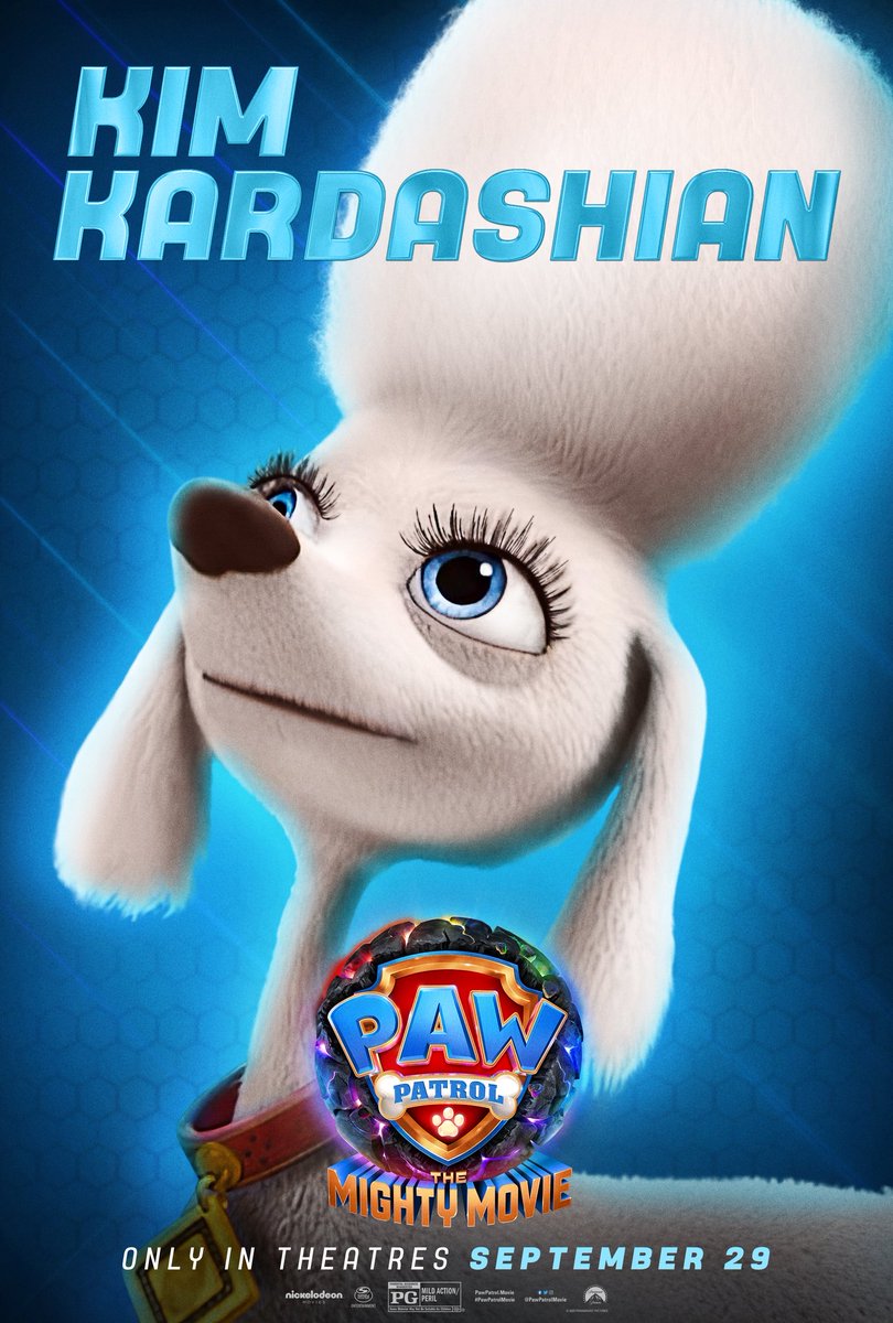 PopCrave's tweet photo. Kim Kardashian’s character poster for ‘PAW Patrol: The Mighty Movie,’ coming to theaters September 29. https://t.co/WuS9hMYDMi