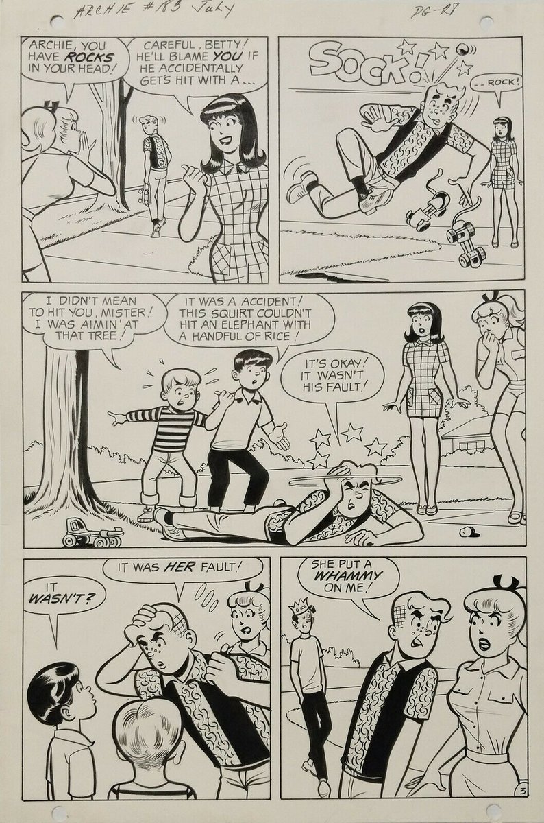 #Archie #HarryLucey #ArchieComics #BettyAndVeronica 
A Harry Lucey original ARCHIE page in my collection.  Like DeCarlo, Lucey was one of ARCHIE's best artists.