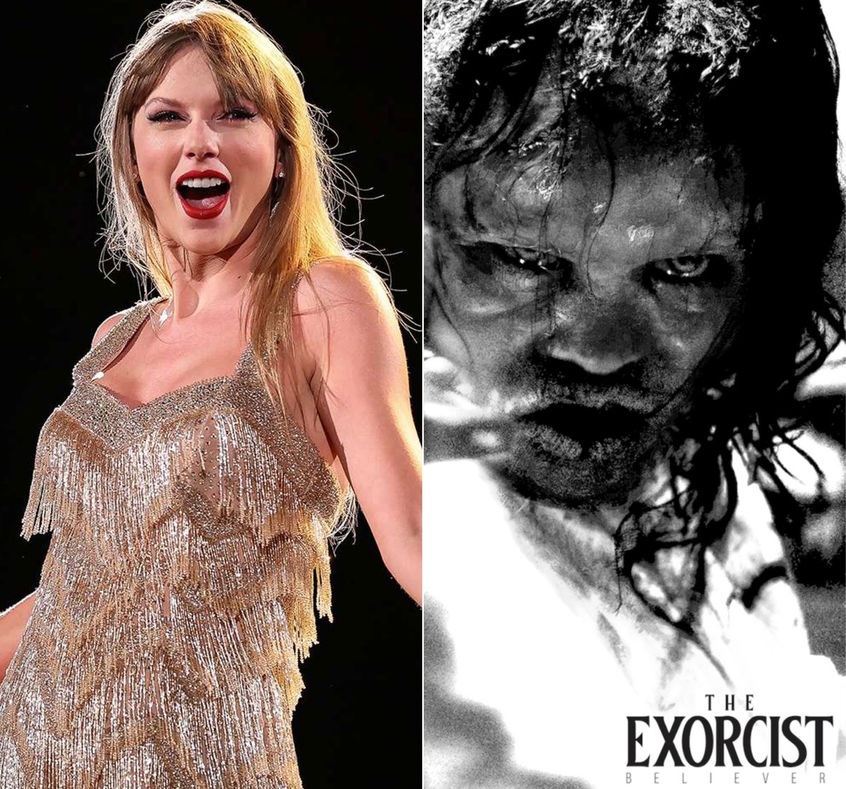 PopCrave's tweet photo. Jason Blum reveals that 'The Exorcist: Believer' will come out a week early following news that Taylor Swift’s 'Eras Tour' movie is dropping on the same day as its original release date, October 13, 2023:

“#TaylorWins” https://t.co/Ddtqk0Ib41