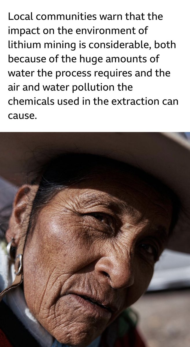 antonnewcombe's tweet image. You think electric cars are the answer?

You have to shift 250,000 tons of earth to make one electric car battery.

Lithium extraction requires huge amounts of water - about two million litres per ton -
Crazy