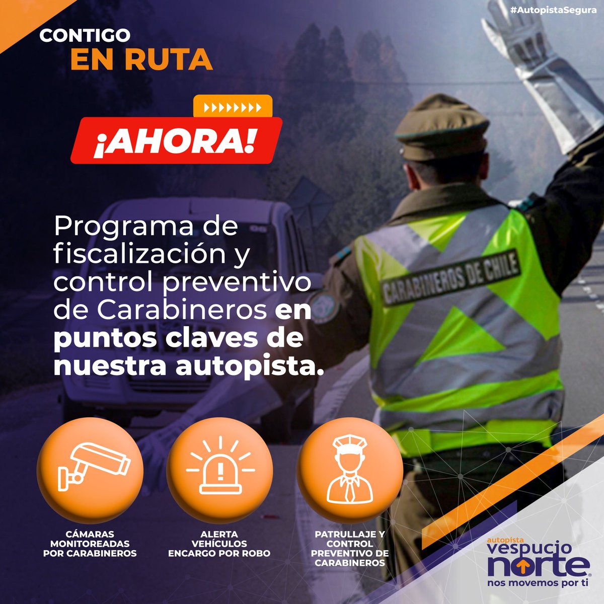Vespucio_Norte's tweet photo. #PRECAUCIÓN
Se informa fiscalización de Carabineros al Oriente, por pista central y derecha, sector #Derco.
@mop_chile @biobio @radiocarab @TTISantiago https://t.co/7vfjhk7Hfj