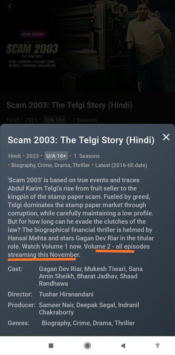 iamnikeshb's tweet photo. Part 2 in November. That's the real scam by Sony Liv. Why! 
#Scam2003 https://t.co/GHSpBD8V1K