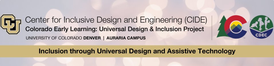 Child Care Providers:
The application for the fifth cohort of the Colorado Early Learning: Universal Design &amp; Inclusion Project (formerly PDG) is now open and closes on September 15th.

Application: tinyurl.com/27cpcj56
For more information click here: tinyurl.com/sbb4hd9p