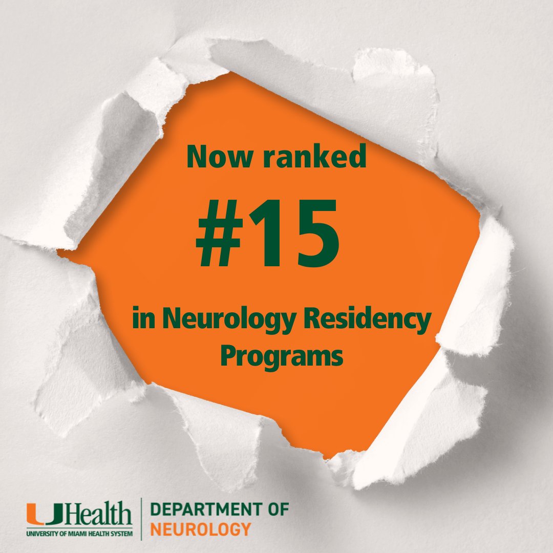 We are honored to have moved into the #number15 spot for Neurology residency programs! A big thank you to all those who make our teams outstanding! #residencyprograms #neurology 🧠 @MiamiNeuroRes @UMiamiMBI @umiamimedicine @UMiamiHealth
