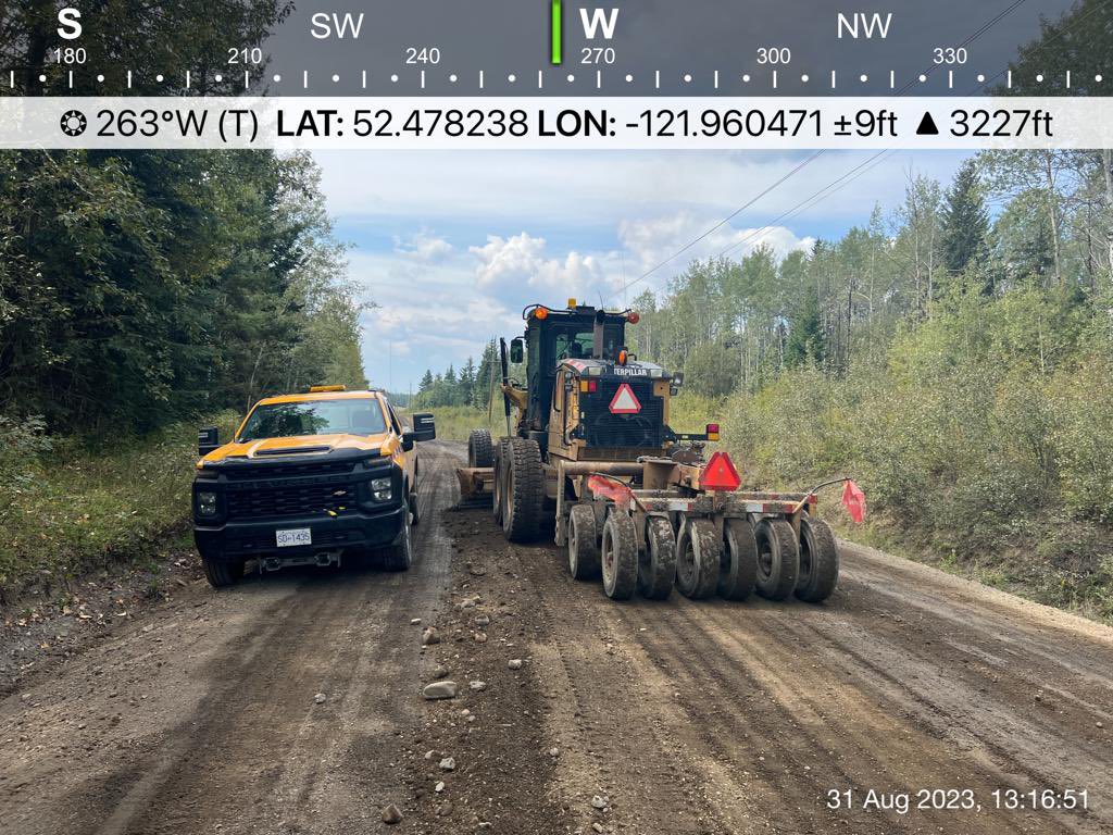 EmconQuesnel's tweet photo. Quesnel BC, grading going on in all areas, please be careful around crews, they are working as hard as they can to get everything graded up. #catpower #essentialservices4u #roadcrew #SA18 https://t.co/ZthtHfxoxe