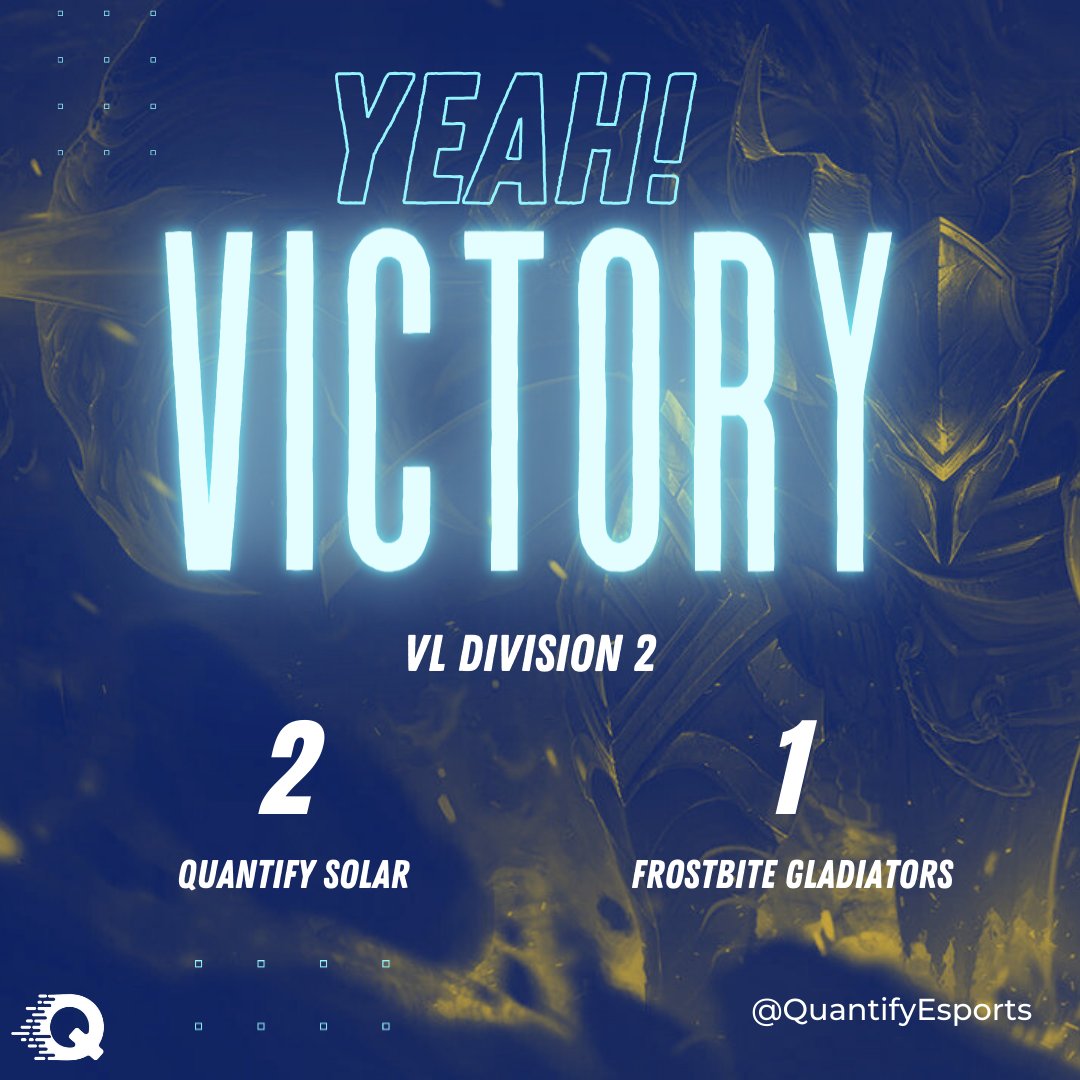 QuantifyEsports's tweet photo. Our Quantify Solar begin their @ValanthsLeague Division 2 split with a 2-1 victory over Frosbite Gladiators!

Congeats to our team and hopefully they can keep it up in the comming weeks! https://t.co/ALog237NGe