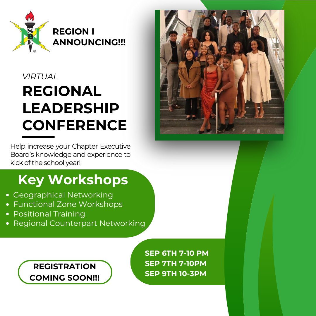 Calling Region 1!🚨📷

 We are pleased to announce that RLC will be taking place in 1 weeks time. Registration tickets will be available through the NSBE portal soon. Mark your calendars, we can’t wait to see you there!📷📷📷

#R1nsbe#NSBE #Region1 #OneFiyah #BlackExcellence