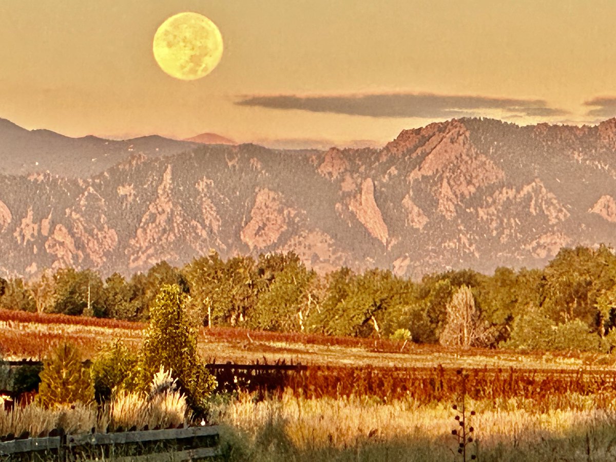 brianscriber's tweet photo. Not a bad day in Colorado - from walking the dogs in the morning, evening and sunset:  There’s the Super Blue Moon over the flatirons @theWXwoman https://t.co/rK9E5zYLWK