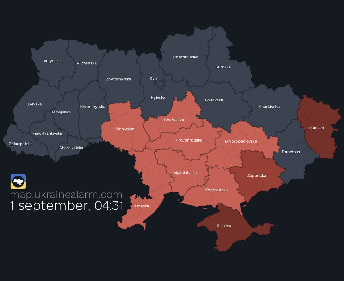 Air raid alerts in south-central Ukraine due to probable launch of Kalibr cruise missiles from Russian warships in the Black Sea.