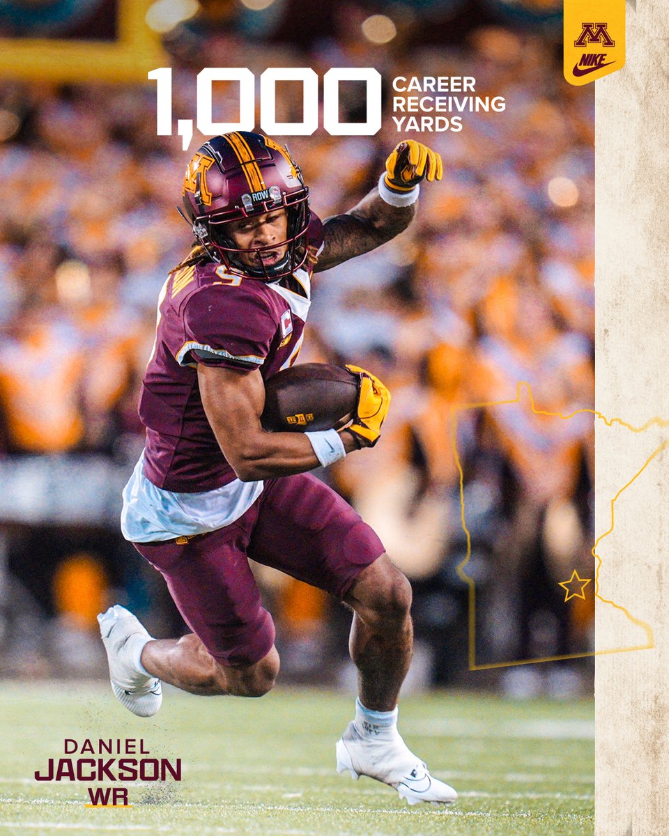 GopherFootball's tweet image. Minnesota Milestones! DJack becomes the 28th #Gopher to reach 1,000 career receiving yards👏