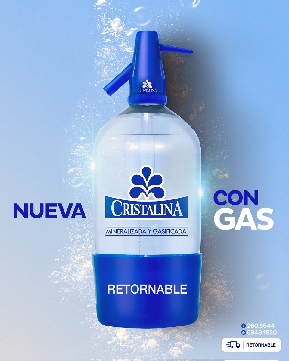 Refresca tu día con nuestra NUEVA Cristalina con gas mineralizada de 1.5 litros en presentación Retornable.

Mantiene las burbujas intactas, listas para refrescarte en cualquier momento.

El sifón de Cristalina asegura que cada gota siga siendo tan burbujeante como la primera