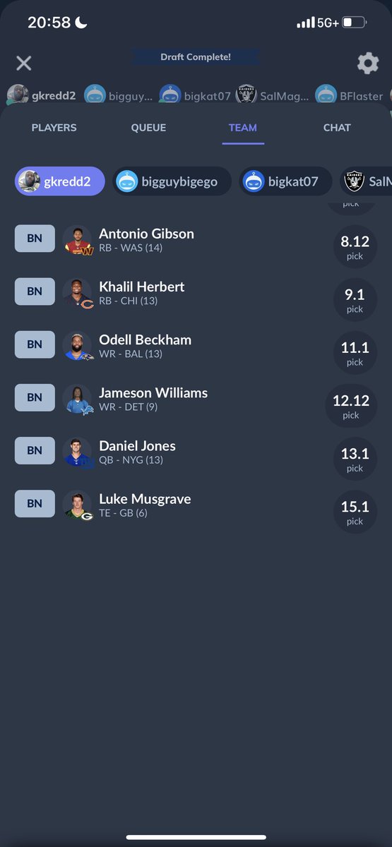 gkredd2's tweet image. #zeroRB #FantasyFootball 1.01 ppr 12 teams draft #1 #Sleeper