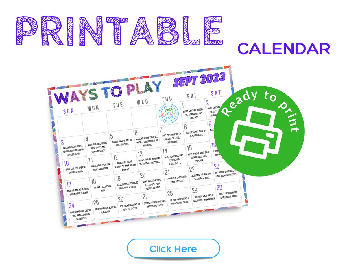 InnerChildFun's tweet image. Ways to Play Calendar for September - Grab the printable version here —&amp;gt; shop.innerchildfun.com/b/wr3nC #parenting #playideas #kidsactivities #afterschoolfun #playmatters #creativeplay