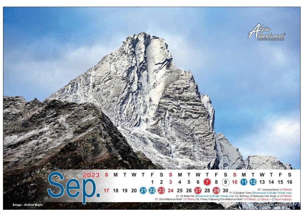 AlpineAdv's tweet photo. September month in our Calendar
Tattakoti peak- 4750 meters is the highest peak of Pir Panjal Range surrounding Kashmir from South East region .It was first successfully ascended in 1901 by C. E. Barton and Dr. Emest   Team Alpine , scaled its South summit  on 5th August 2018. https://t.co/a1XXSYXN3h