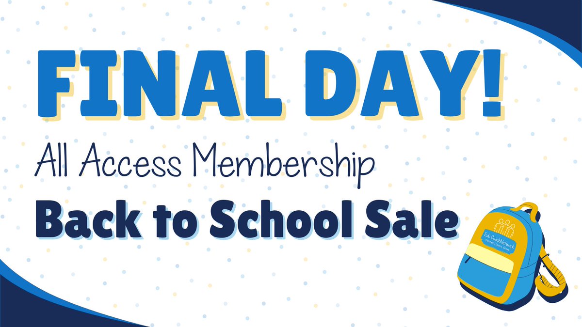 EDUCoachNetwork's tweet photo. ๐ก LAST DAY to sign up for a DISCOUNTED All Access Membership!
๐ Click the link to claim the deal: https://t.co/i2SPOXTEWQ #educoachchat #educoach #litcoach #datacoach #mathcoach #techcoach https://t.co/BW35lvFNGz