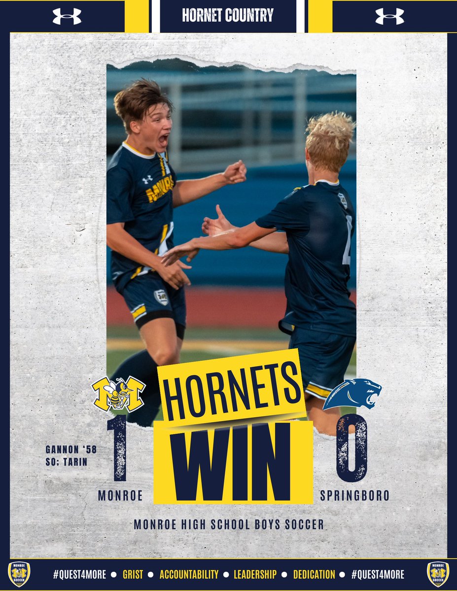MHS_Nets_Soccer's tweet photo. Hornets shutout #2 Ranked Springboro 1-0 at home in a SWBL vs GWOC showdown. Tyler Gannon with the lone goal in the 58th minute off an Evan Wills assist. Joe Tarin credited with the shutout behind a great defensive effort. @SWBLSPORTS #quest4more https://t.co/WkgdWXzHET