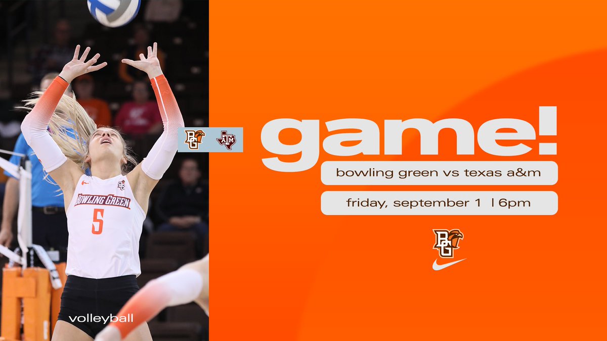 TOMORROW!!
<a href="/BGSUVolleyball/">BGSU Volleyball</a> takes on Texas A&amp;M
⏰ 6:00pm 
📍Stroh Center 
🎟️ bit.ly/45z6oUo