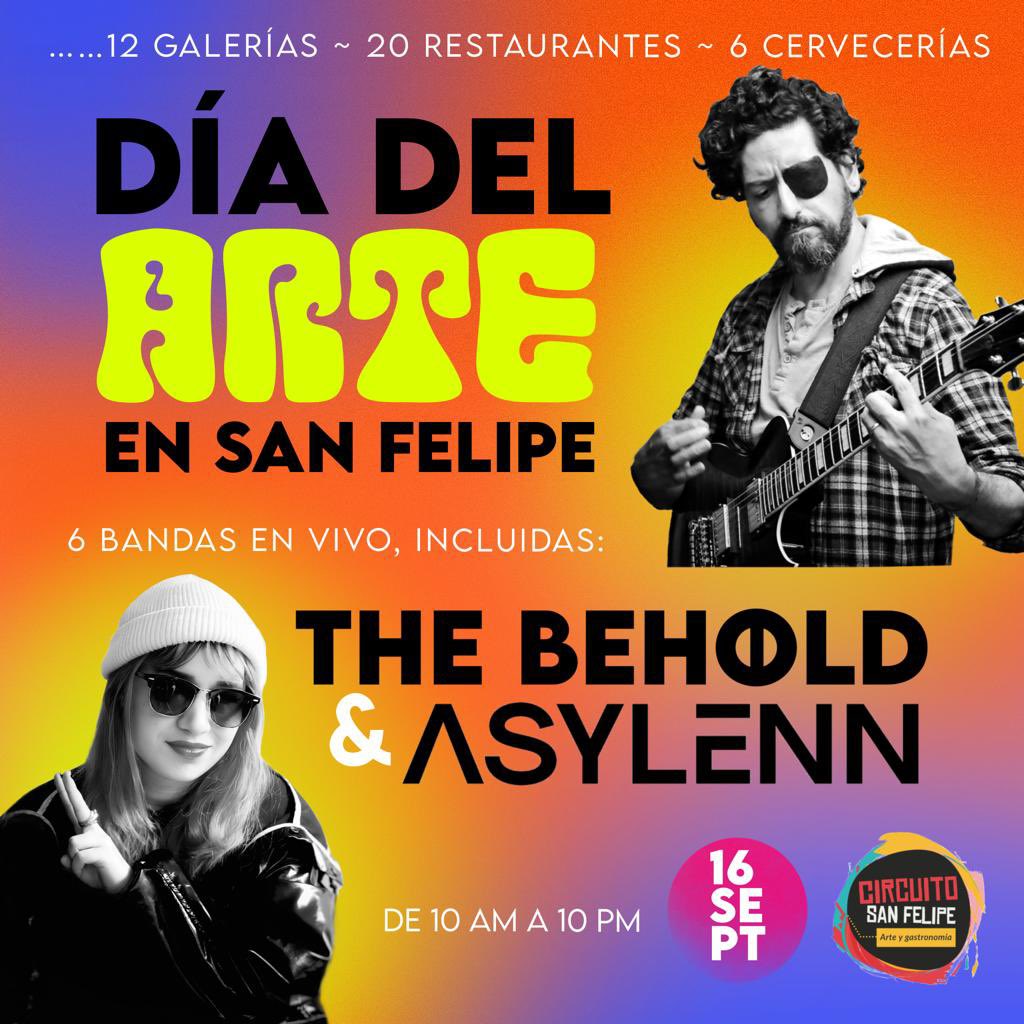 La cita es el 16 de septiembre en el Día del Arte en San Felipe, donde con la batería y el bajo Jelipe Mantilla y @ChejoGarcia  compartiré tarima con la talentosísima Asylenn y su banda (además de otras 4 agrupaciones). ¡Gracias al Cirtuito San Felipe!