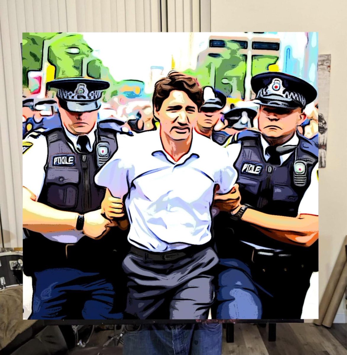 liz_churchill10's tweet image. Lol. An AI portrait of Trudeau getting arrested.