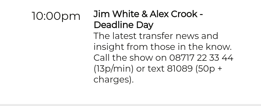 One more sleep! @talkSPORT will have you covered on #DeadlineDay tomorrow with @sammatterface @TheAdrianDurham and I across all the big stories, and a double dose of Mr Deadline Day himself @JimWhite including a special show for the final 2 hours (also live on YouTube)