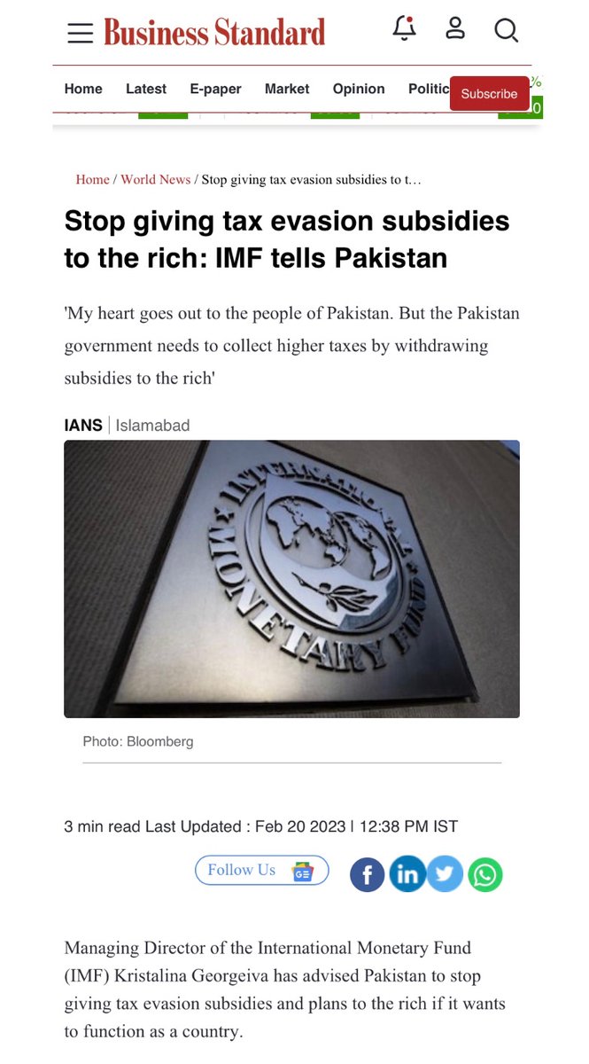 NdmEhsan's tweet photo. @hrw Poor Pakistanis-LEFT TO ELECTRICITY:
The IMF is saying”SUBSIDIZE THE POOR &amp; TAX THE RICH”but Pakistan's RULING ELITE subsidize the rich &amp; tax the poor. Can you answer how much tax this Agricultural Country collects from its RICH LANDLORDS on their Agricultural Income?
@KGeorgieva https://t.co/p9e4Jpkxww