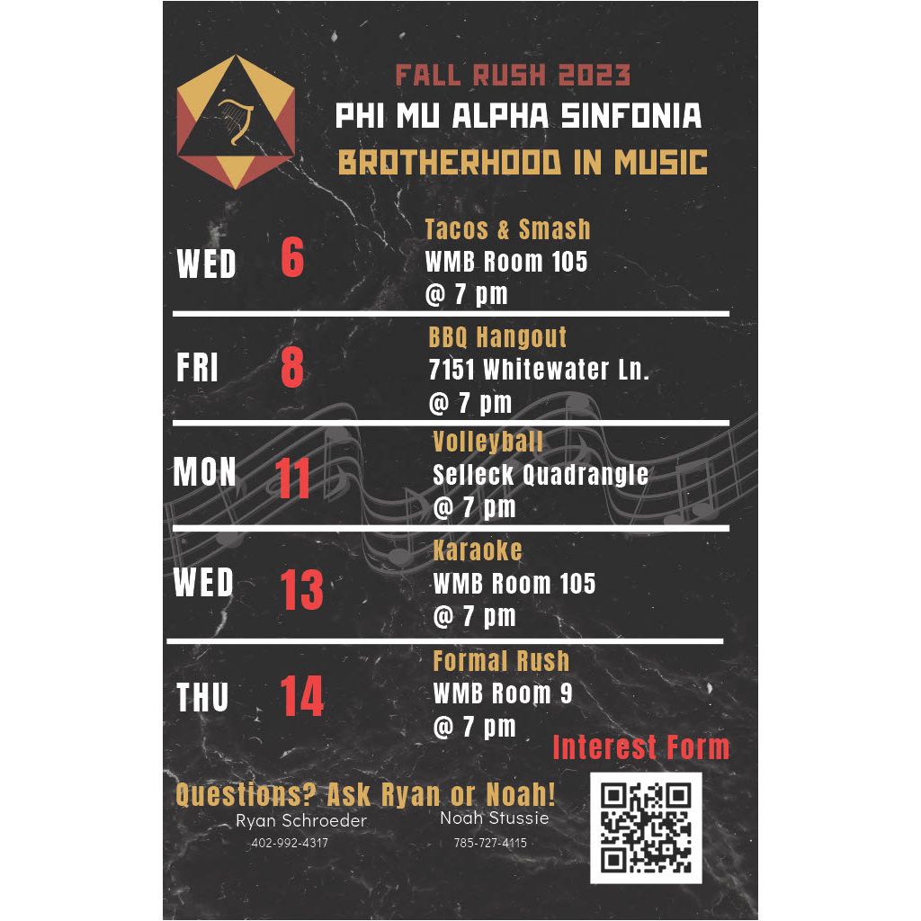 PhiMuAlphaY's tweet photo. PMA Fall 2023 Rush is here! Are you a man who loves music? Do you want to participate in music-based service activities to enrich yourself and your community? Do you want a strong brotherly relationship with a group of guys? Then you should rush PMA! https://t.co/iYOEqJvby2