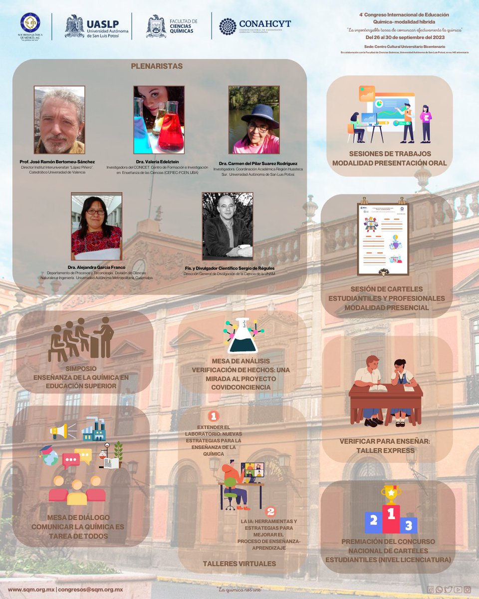 SQM_MX's tweet photo. No te pierdas nuestro
4° Congreso Internacional de Educación Química
“La impostergable tarea de comunicar efectivamente la química”

a celebrarse del 26 al 30 de septiembre de 2023 en modalidad híbrida

Conoce las actividades:
https://t.co/LTnm2rbx5t https://t.co/KoK1Bbm5Nk