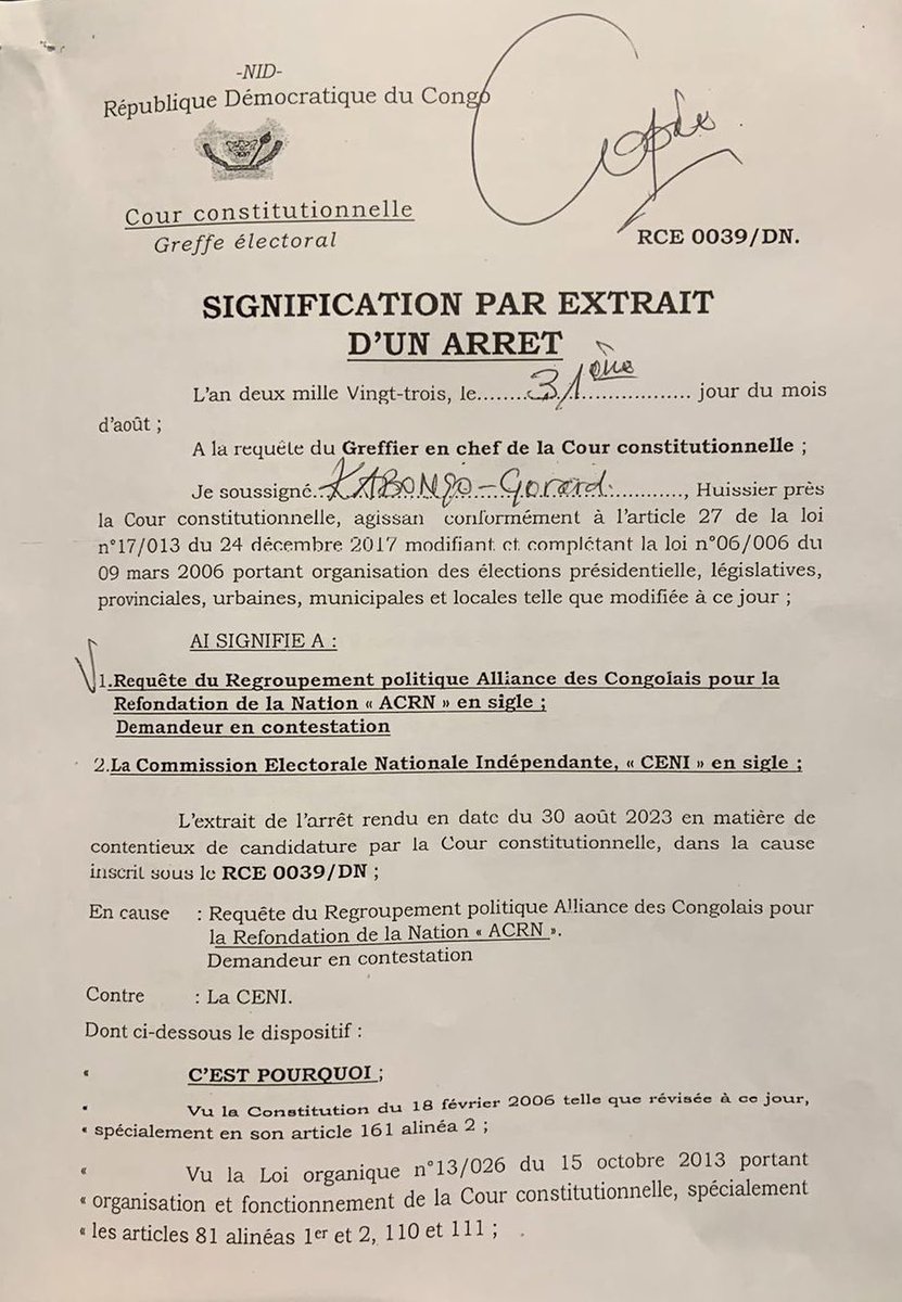 afrikarabia's tweet photo. 🔴#RDC #Elections #législatives La Cour constitutionnelle ordonne à la #CENI de reprendre le groupement #ACRN - qui soutien la candidature de @DenisMukwege - parmi les entités ayant réalisé le seuil de recevabilité. https://t.co/I2uL9f82uX