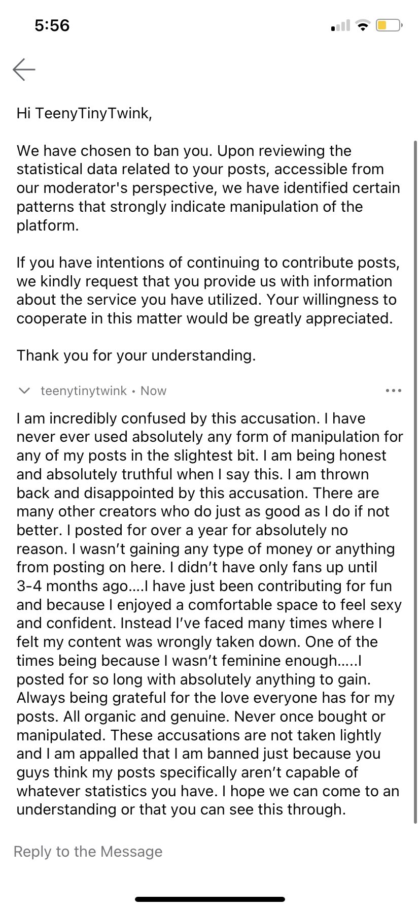 𝓢☆ on X: Hey guys I was just banned from the only subreddit I  consistently posted in- one you guys probably know me from. The moderators  are claiming I have used some