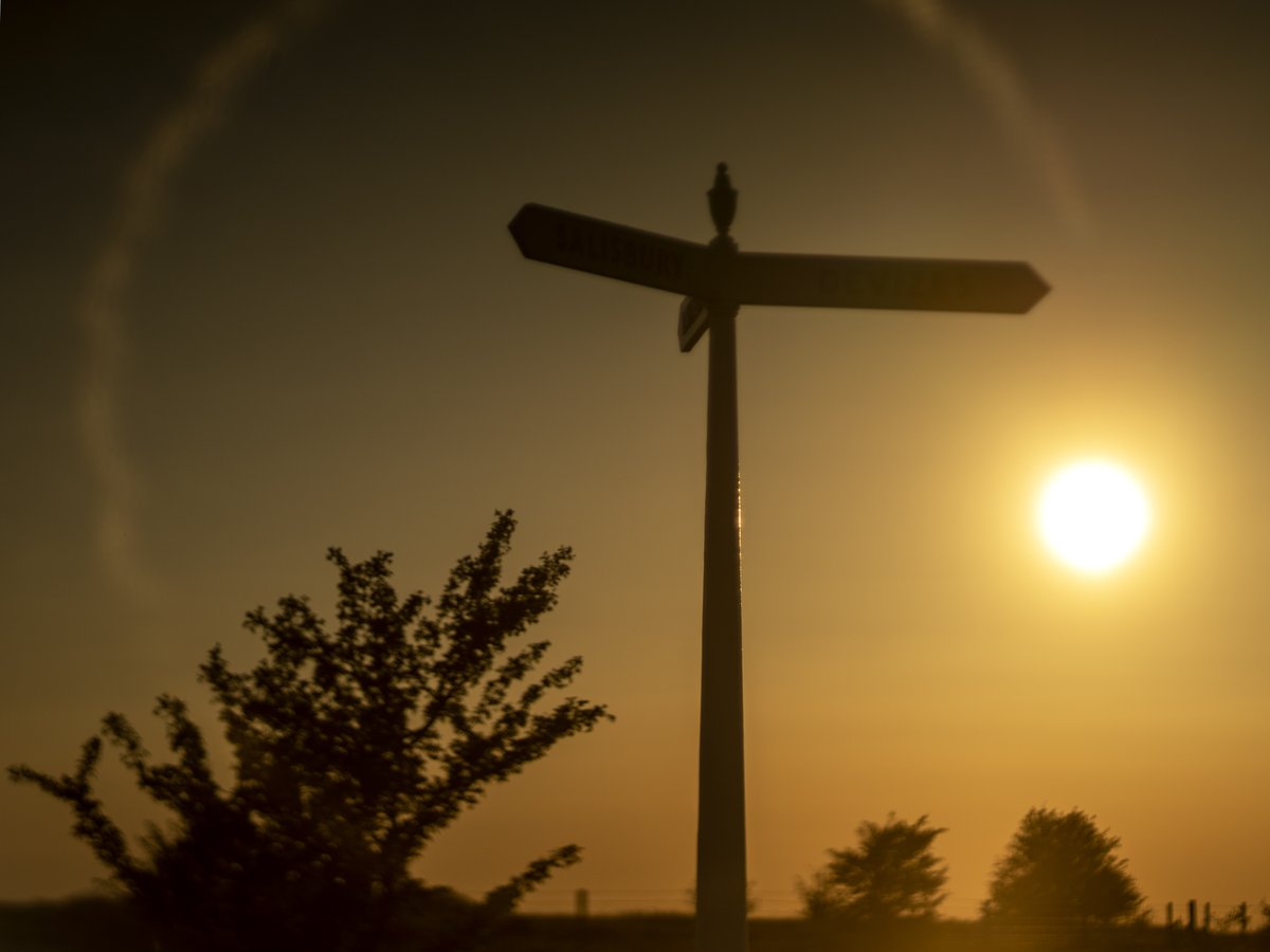 A photo from a few years ago of the Drummer Boy fingerpost on Salisbury Plain, taken with a projector lens, which created a spectacular halo :)