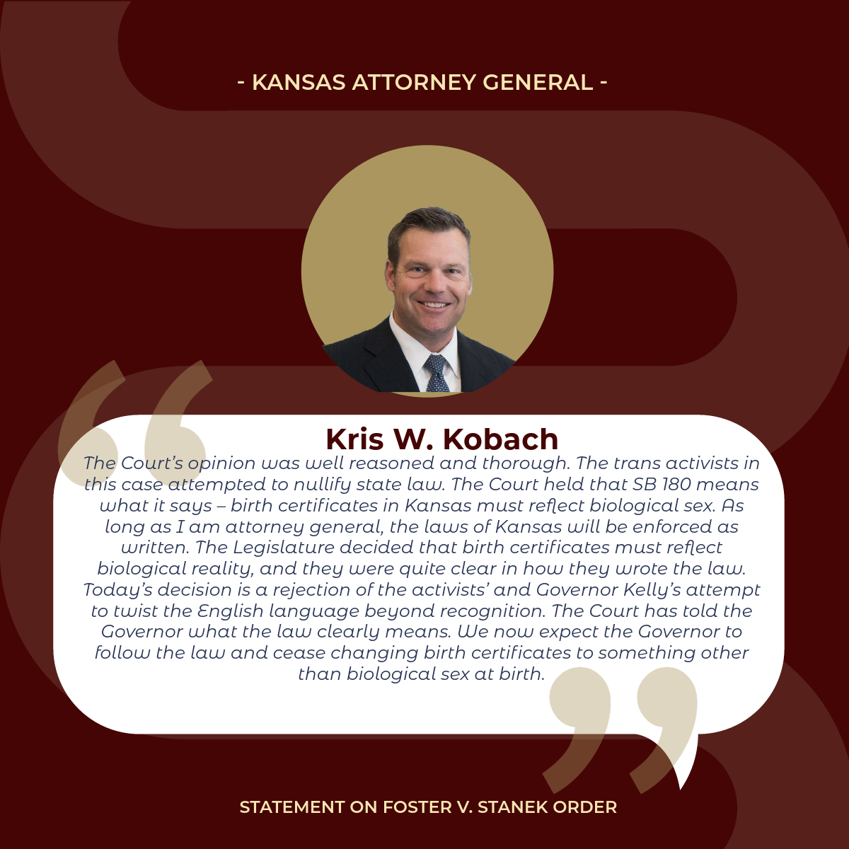 . The Court has told the Governor what the law clearly means. We now expect the Governor to follow the law and cease changing birth certificates to something other than biological sex at birth. #ksleg