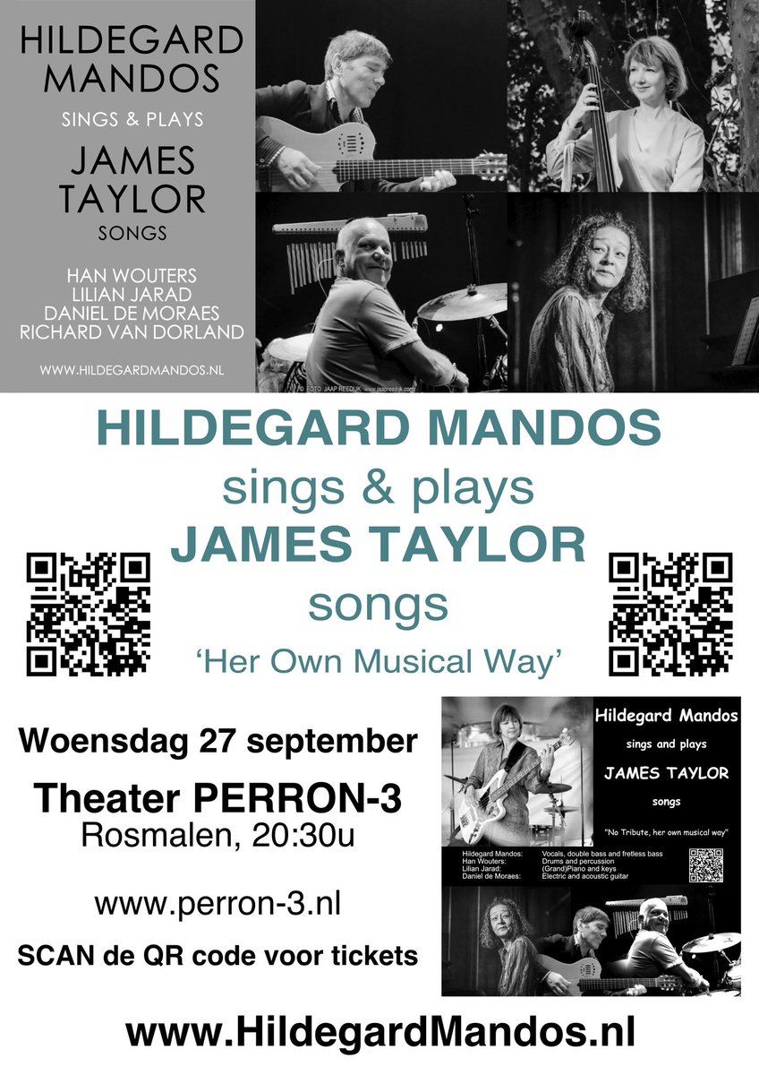 RvanDorland's tweet photo. HILDEGARD MANDOS sings &amp; plays JAMES TAYLOR songs

Woensdag 27 september 2023
Theater Perron-3, Rosmalen 
https://t.co/YUrpjt6P3C

Gewoon weer even heerlijk genieten van muziek en de theater sfeer.

😊 Wij zien jullie heel graag woensdag 27 september 😊

Delen, graag ♥️🎵 https://t.co/slOmt5KXRR