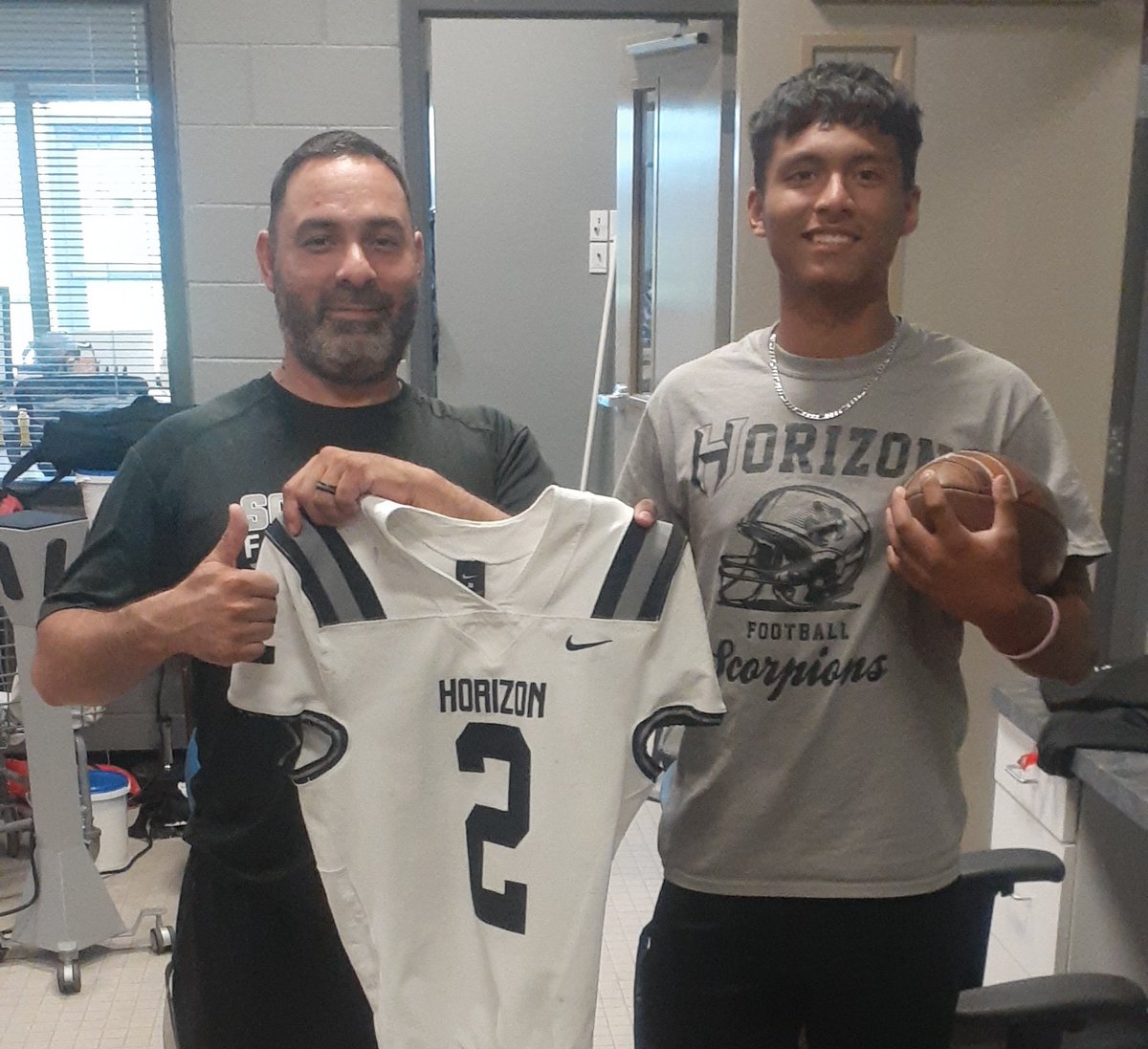 Blessed to have such great student athletes. QB1 Robert Rodriguez is in a class of his own! Teacher swap jersey day.
@CoachDwanSmith
@scorpions_fb
@RT_Horizon_HS
<a href="/915Showcase/">Greater EP Football Showcase</a>
<a href="/SRBOMBER/">Anthony Mata</a>
#RepTheH 
#ScorpionStrong