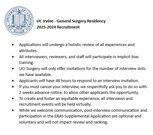 UCIrvineSurgery's tweet photo. Our general #surgery residency program is committed to an #equitable and #inclusive recruitment. To achieve this, we will adhere to the following:  
#Match2024 #gensurgmatch #GenSurgMatch2024 #MedEd #surgery #ucisurgery https://t.co/7WUIAB5kmp