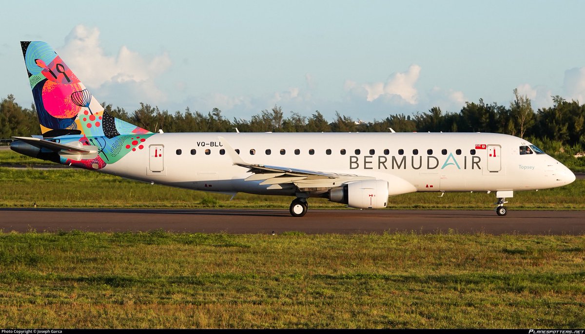 It’s not every day a new airline has its first revenue flight, but tomorrow, long overdue, Bermuda gets its own airline, Bermudair

Today’s inaugural flight was postponed by Hurricane Franklin.

They’ve two ex FlyBe Embraer 175s and a rather eye catching livery. I wish them well.