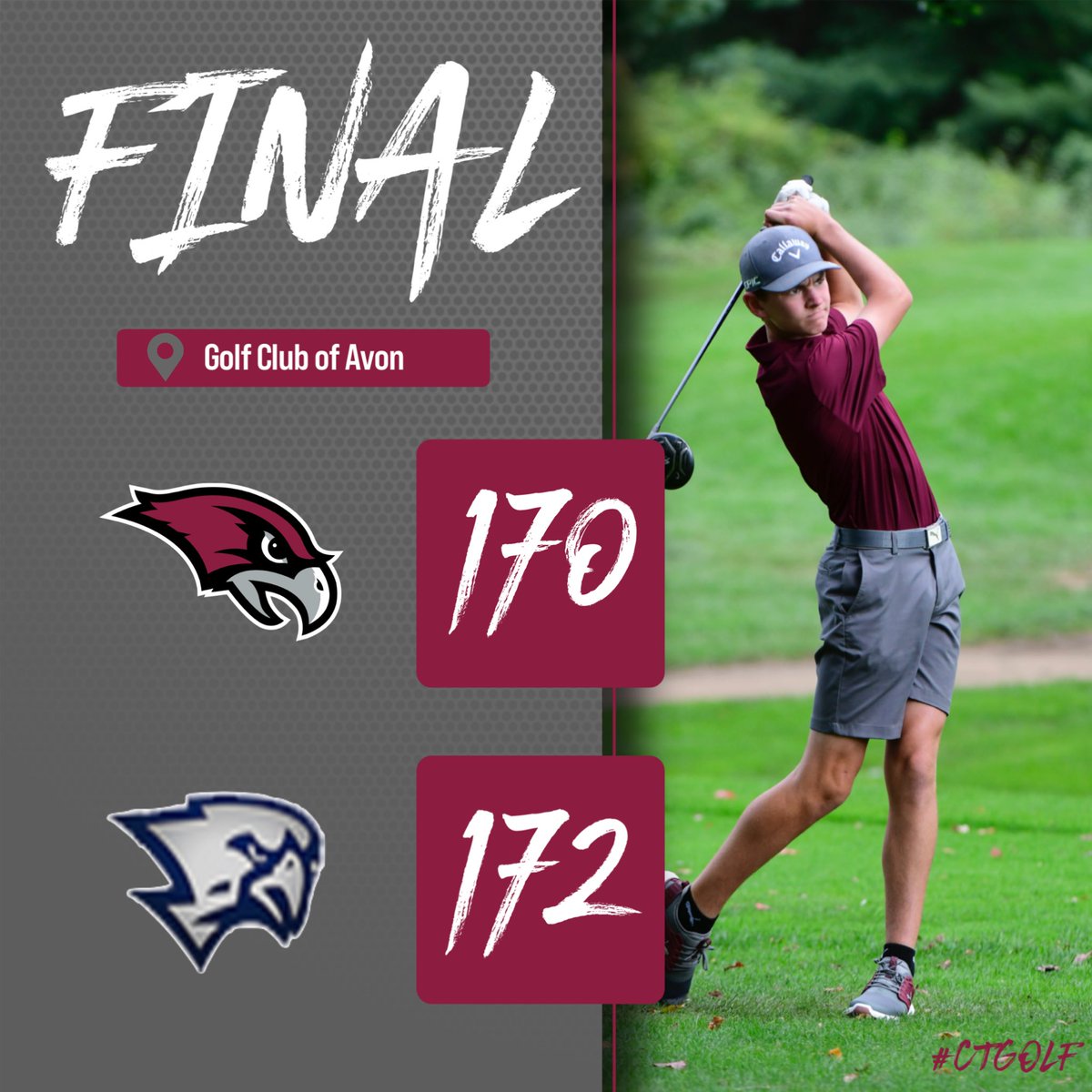 FarmingtonGolf's tweet photo. Boys open the season with a road win over Avon!!!!  Caleb S. with an Eagle on the 9th!!! #ctgolf #SOAR @FHS_RiverHawks @1FarmingtonHS https://t.co/K894IEYY76