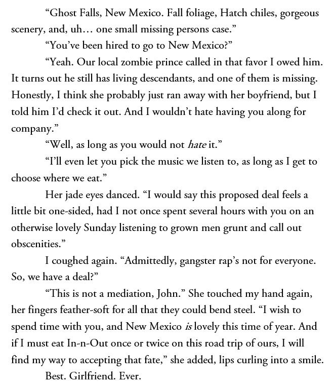ctullbane's tweet image. #WriterlyWIPChat Day 31: Share a line that shows your MC in a romantic place

As far as John's concerned, going to New Mexico with Anastasia for a missing persons case is the very height of romance.