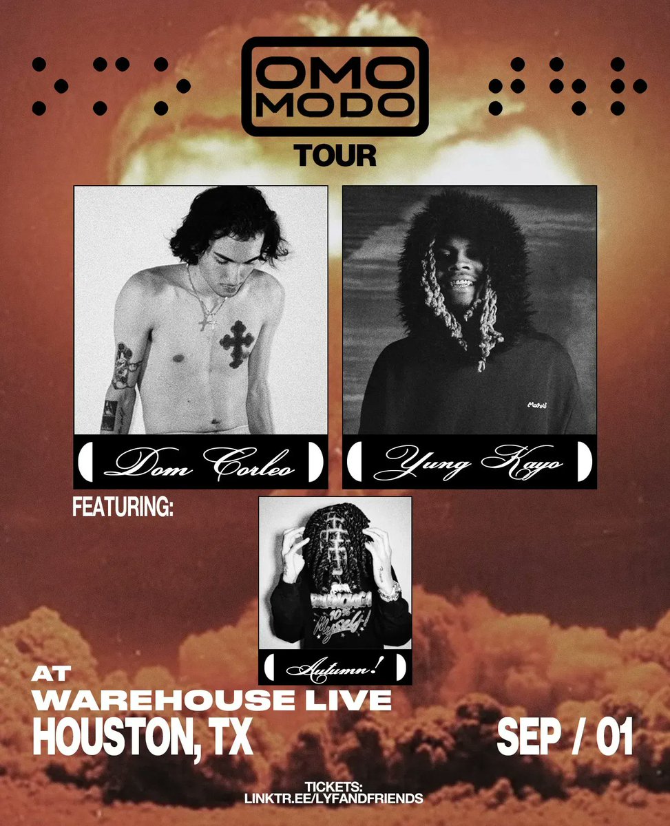 🚨HOUSTON🚨
<a href="/domcorleo/">dc</a> is stopping by <a href="/warehouselive/">warehouselivemidtown</a> TOMORROW with @yungkayo_ and Autumn! 

DON'T MISS OUT!!
Get your tickets ASAP👇🏼 buff.ly/3qLuCM0