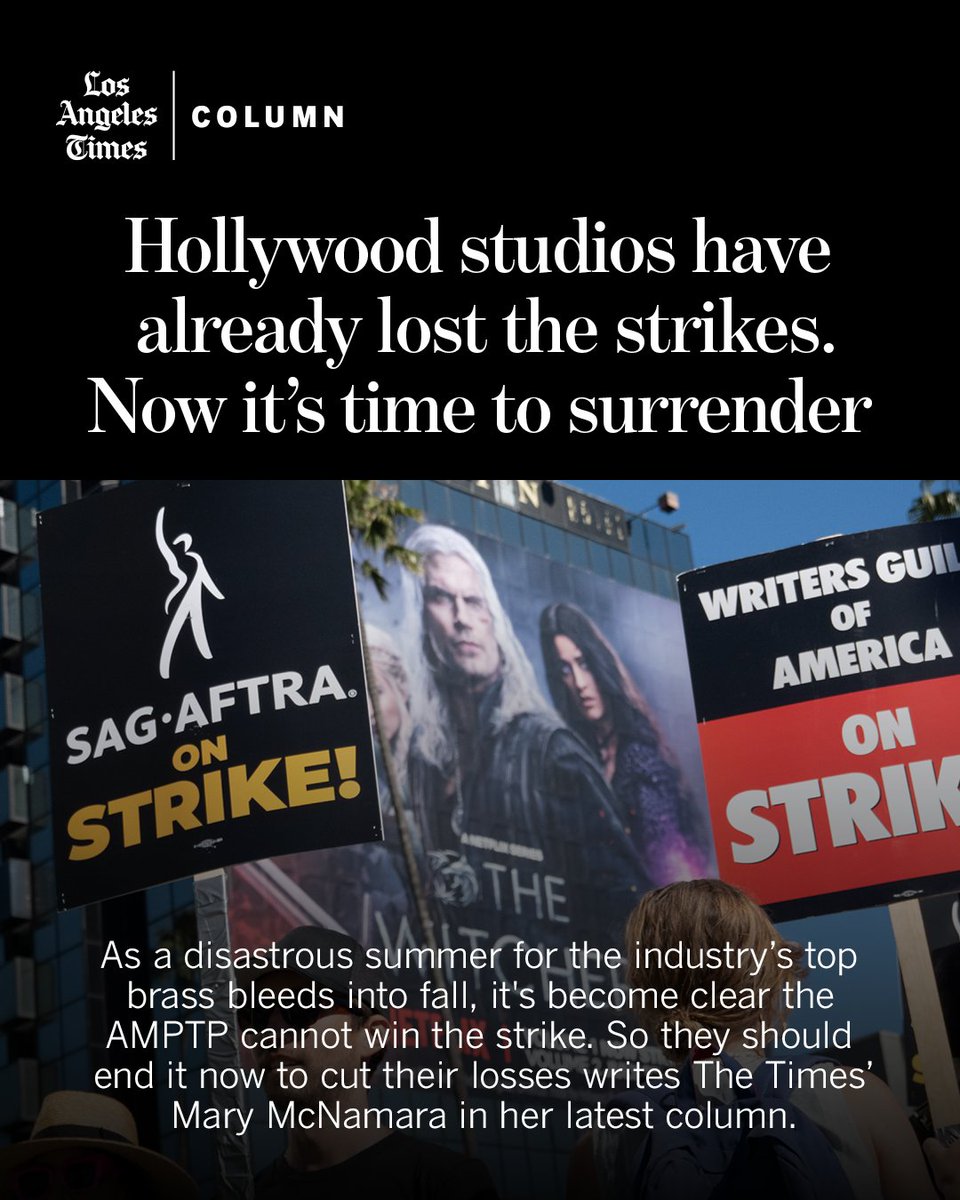 Hollywood studios have already lost the strikes. Now it’s time to surrender, writes Mary McNamara in her latest column: lat.ms/45MT9PI #amptp #wga #sagaftra