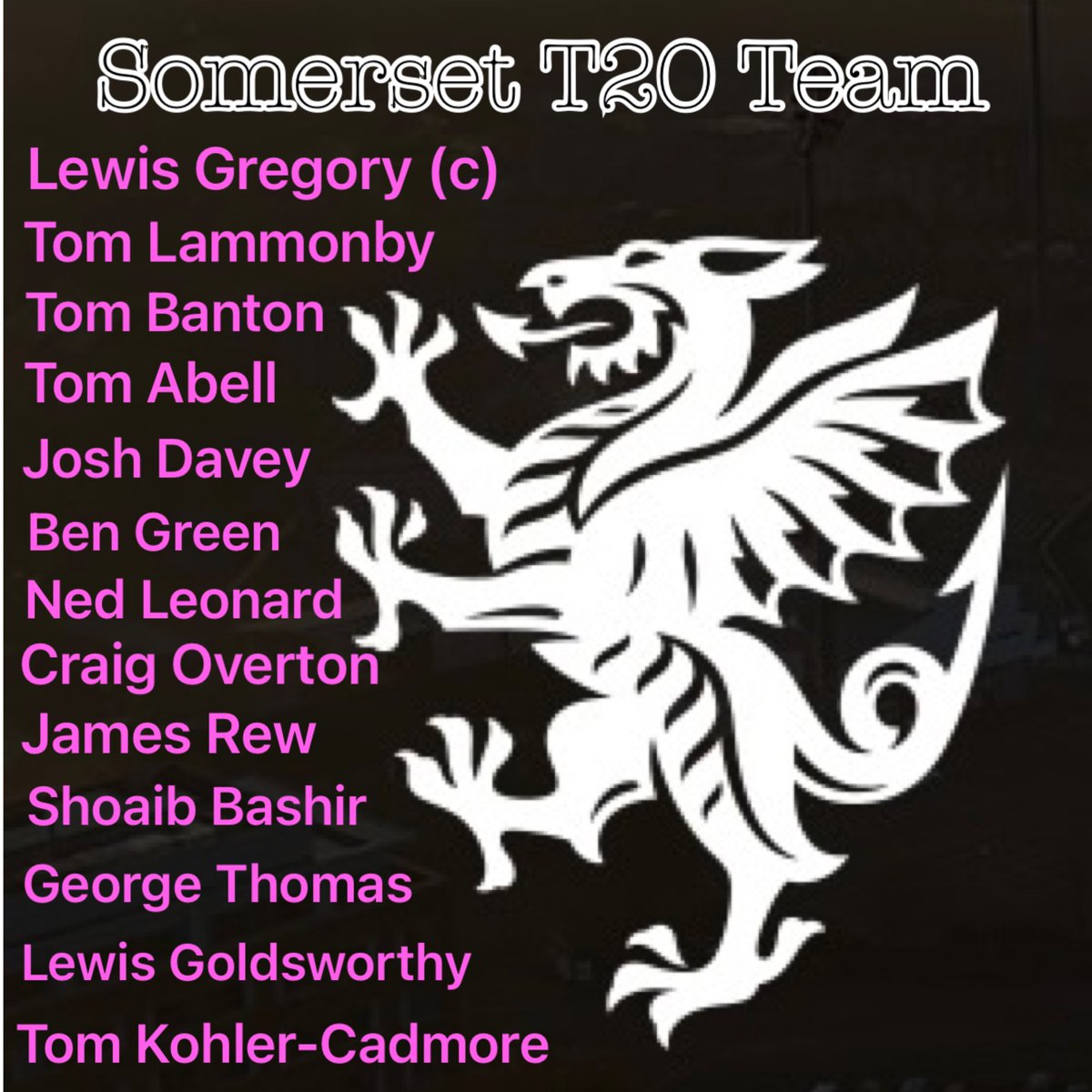 Somerset CCC T20 Team for tomorrows game at Taunton Vale @SomersetCCC 17:30 start