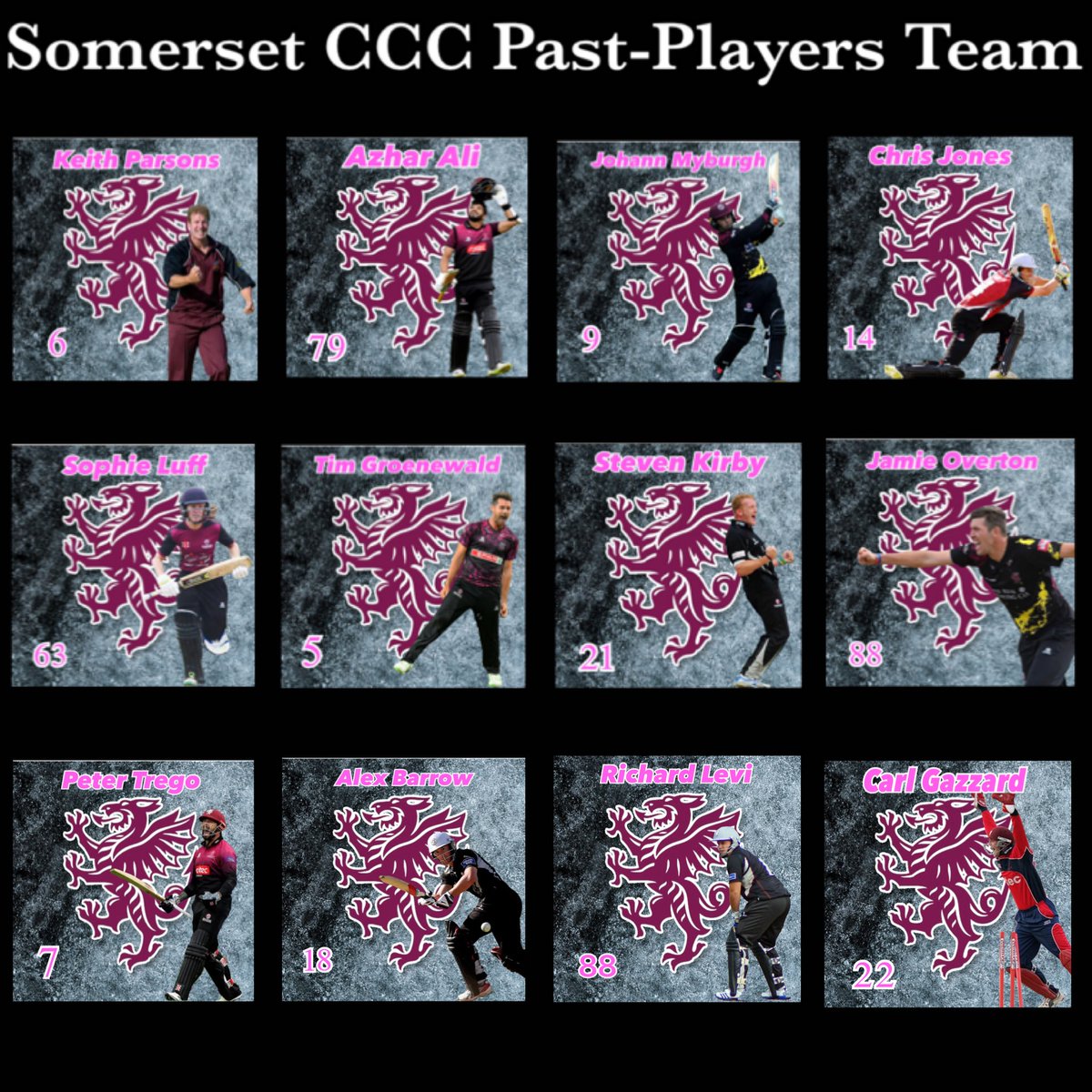 Max’s Somerset CCC Past Players Team for tomorrows game at Taunton Vale @SomersetCCC 17:30 start