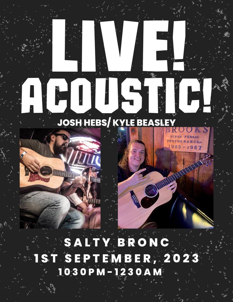 See y’all tomorrow night for this awesome song swap!! #thesaltybroncsaloon #homeofdirtandspirits #supportlivemusic @jhebs90 @kylebeasley18