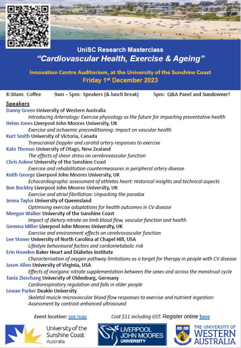 Join us for the Cardiovascular Ultrasound Workshop (Nov 28-30). As a bonus we’re also hosting a Research Masterclass (Dec 1) on “Cardiovascular Health, Exercise and Ageing” with a great line-up of national and international invited speakers. More info here docs.google.com/forms/d/e/1FAI…