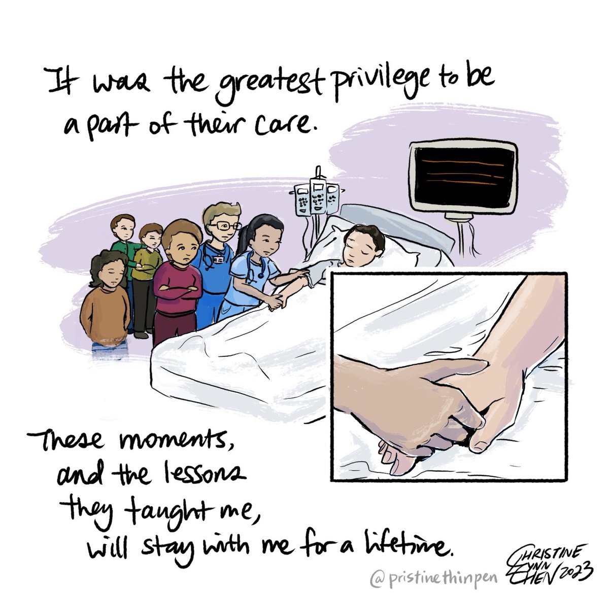 I drew this illustrated reflection to process my first month of residency working in the medical ICU <a href="/MayoMN_IMRES/">Mayo Clinic Internal Medicine Residency Rochester</a> and the sacred moments we were a part of. Especially grateful to my team for showing me what it means to honor the dignity of our patients, in life and in death.