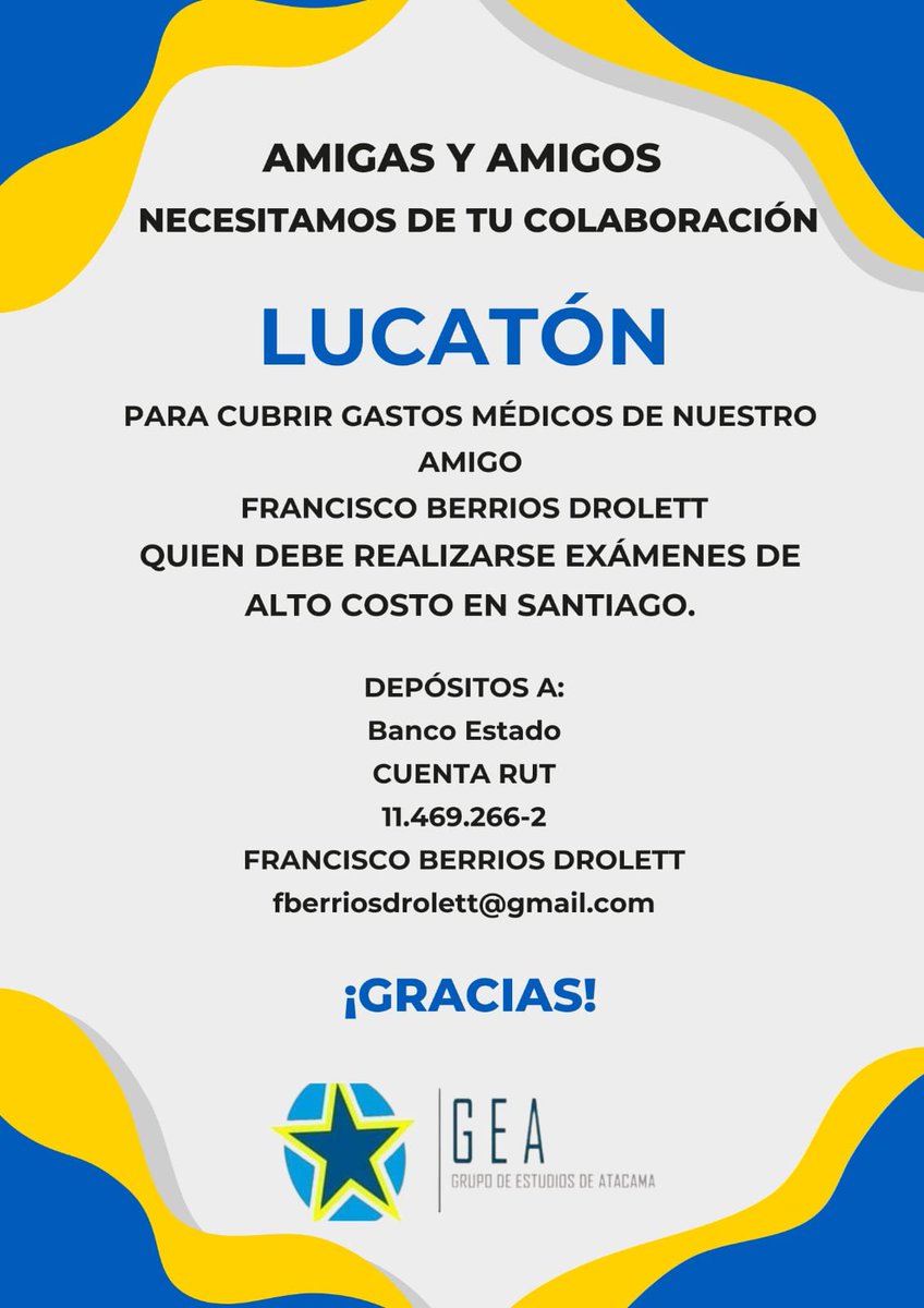 YenniVallejosM's tweet photo. Amigas y amigos
Necesito ayuda en esto.
Uno de mis profesores más queridos necesita apoyo económico para cubrir gastos médicos
Yo sé que el profe Panchito Berrios es conocido y muy querido, ayúdenme a difundir y el que pueda ayude 💰 🙏
Por favor y gracias infinitas 😌
#Copiapó https://t.co/JHjn4D0tip