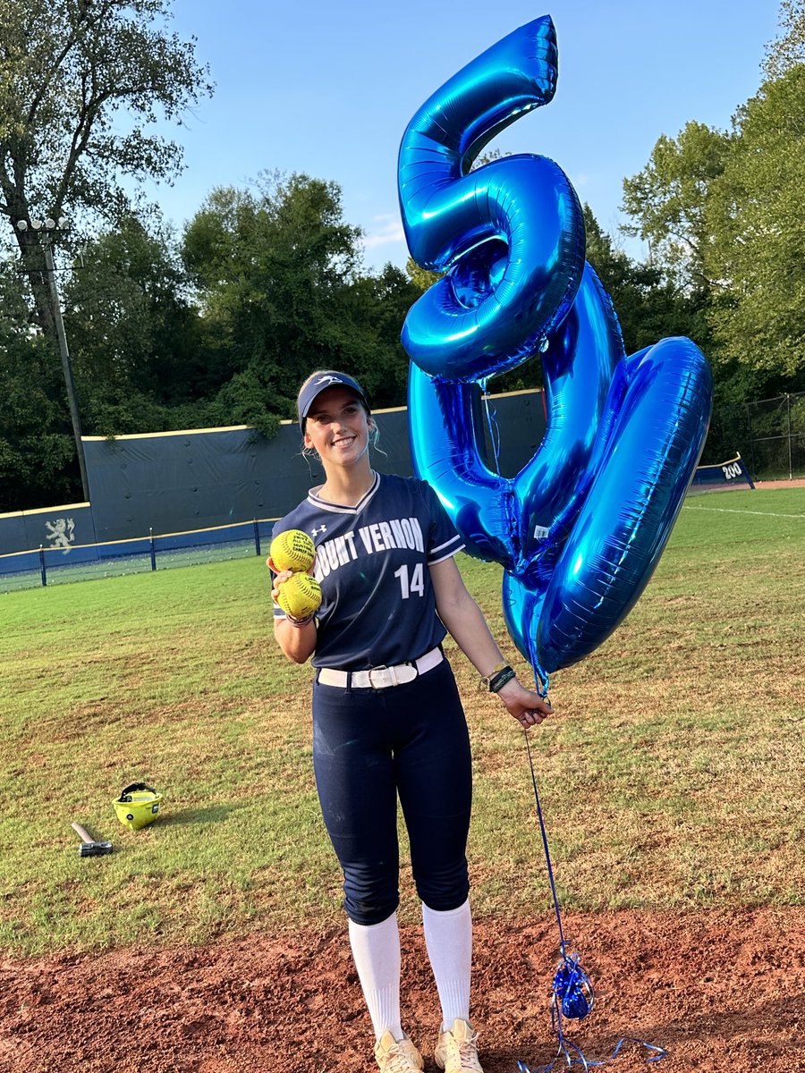 Grace Westmoreland becomes the Mustang all time leader in strikeouts today, eclipsing 500 in the no-no vs Galloway ⁦<a href="/MV_Athletics/">Mount Vernon Athletics</a>⁩ ⁦<a href="/TheMVSchool/">Mount Vernon School</a>⁩