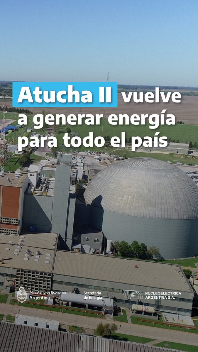 EmiMaslowski's tweet photo. Gran noticia gracias a la gestión de Sergio Massa, la central nuclear Atucha || volvió a entregar energía al sistema Argentino,después de una reparación vuelve a operar y a generar energía  👏🏻🇦🇷
@FlaviaRoyon https://t.co/7p81nLRT6F