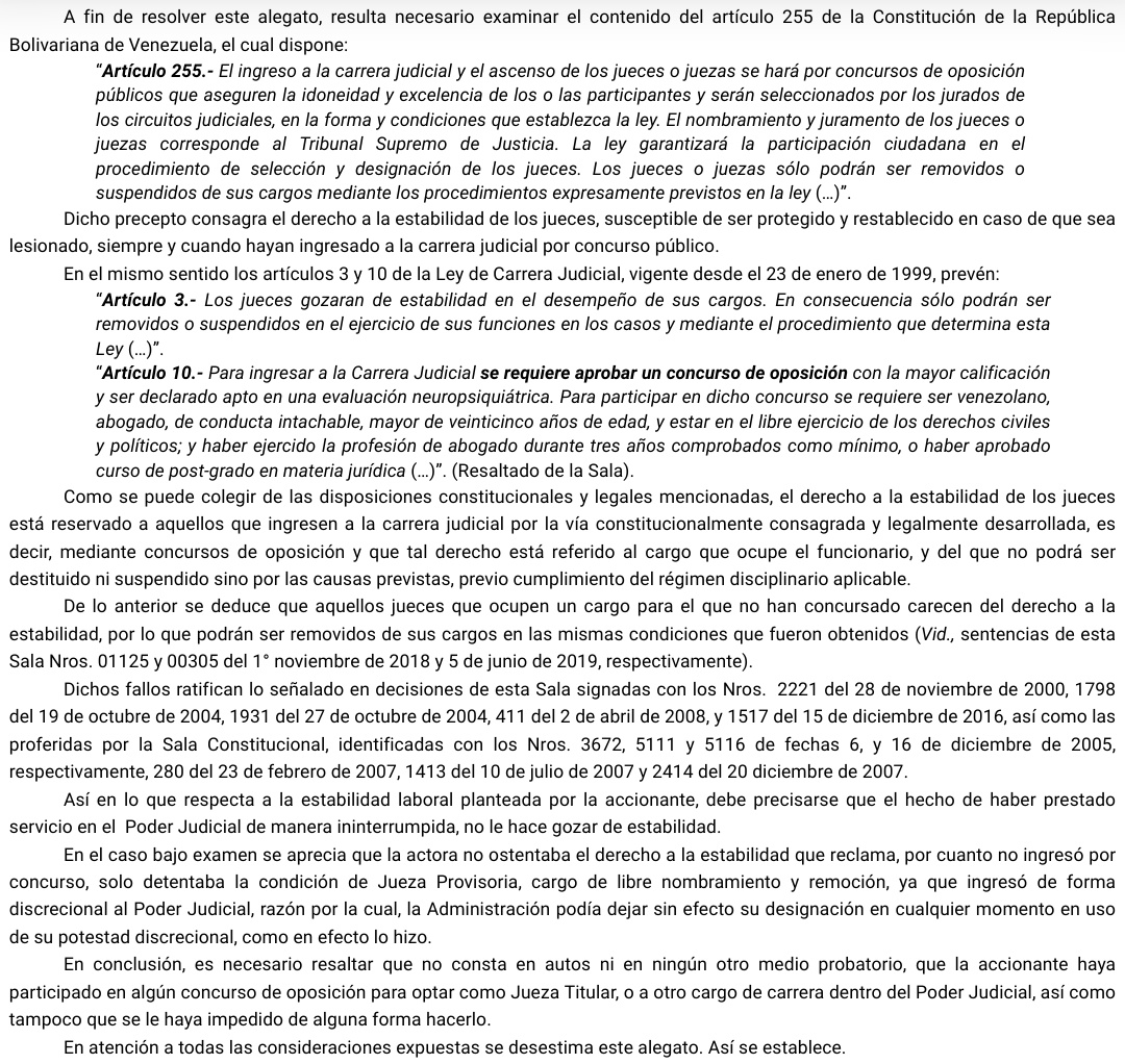 WilsonGomezGB's tweet photo. Sentencia N° 00218 del 29/03/2023 Sala Político-Administrativa @TSJ_Venezuela Aquellos jueces que ocupen un cargo para el que no han concursado carecen del derecho a la estabilidad, por lo que podrán ser removidos de sus cargos en las mismas condiciones 🧐 https://t.co/gzUbCWY3x4 https://t.co/e0KfBfMb7N