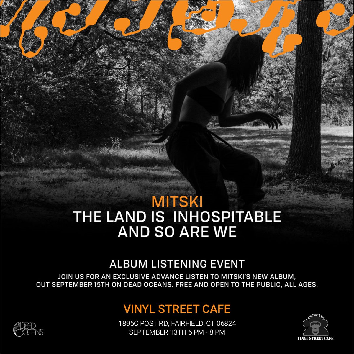 Join us WED 9/13 @ #VinylStreetCafe for a celebration &amp; advanced listen of #MITSKI's upcoming new album THE LAND IS INHOSPITABLE AND SO ARE WE (release date Fri 9/15 by <a href="/DeadOceans/">Dead Oceans</a>).

For more info &amp; to RSVP: facebook.com/events/3124141…
