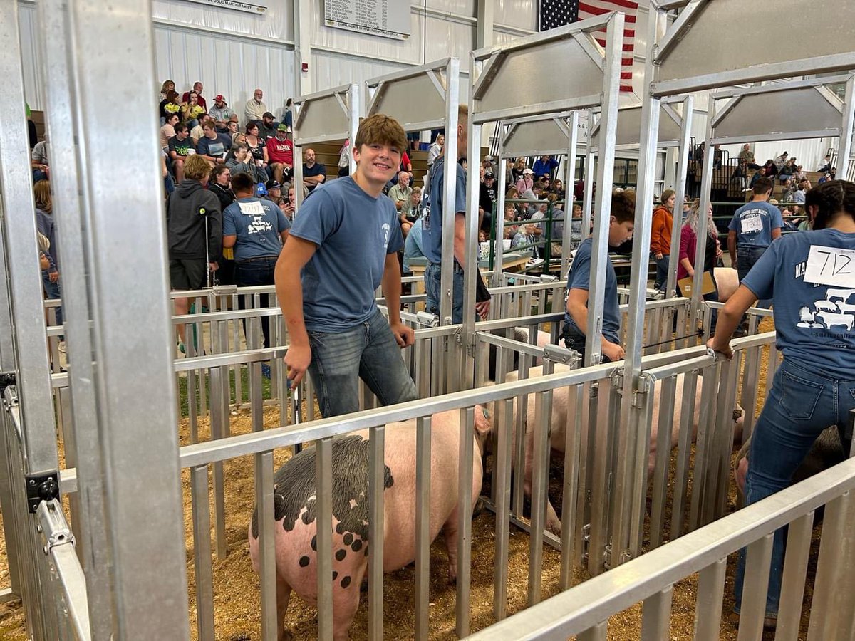 BoardmanGC's tweet photo. We caught up with Freshman Football player Frankie Butto at the Canfield Fair this morning.  Frankie, along with a handful of other Boardman students, is a member of 4H.  This year, Frankie raised 3 pigs, one of which will be raffled off to support the Boardman Gridiron. https://t.co/JtWBXyz2fI